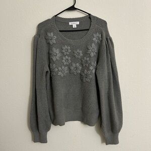 Liz Claiborne Charcoal Floral Knit Sweater